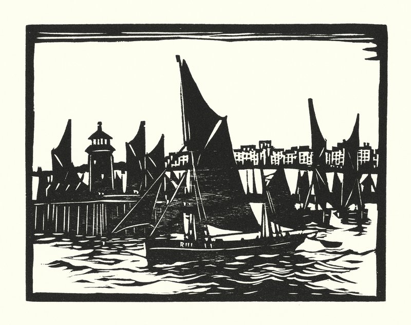 Barcos y gabarras de pesca: Ramsgate Trawlers (xilografía) de Cyril A. Wilkinson