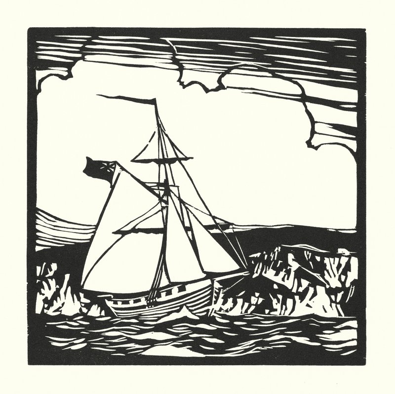 Barcos de pesca y barcazas: Revenue Cutter (grabado en madera) de Cyril A. Wilkinson