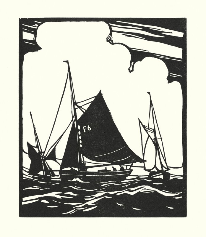 Barcos de pesca y barcazas: Whitstable Oyster Boat (xilografía) de Cyril A. Wilkinson