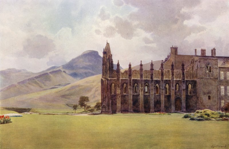 La Iglesia de la Abadía, o Capilla Real, en los Jardines de Holyrood (litografia en color) de Cyril Ward