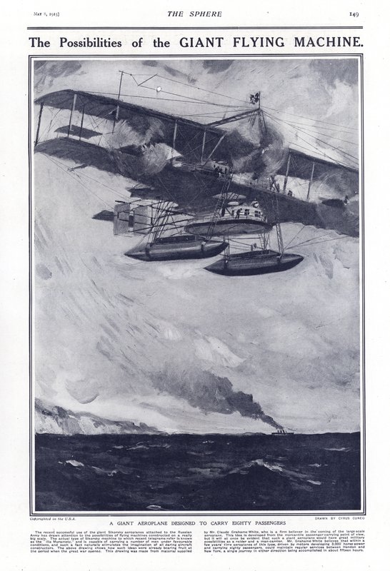 Un avión gigante diseñado para transportar ochenta pasajeros, 1914 de Cyrus Cuneo