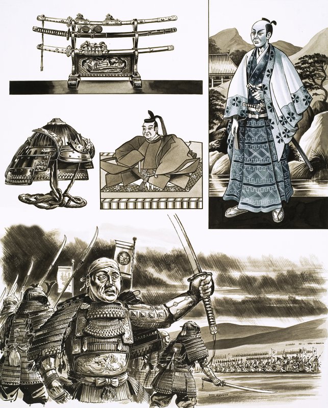 El oficio del samurái es el robo y la violencia (gouache sobre papel) de Dan Escott