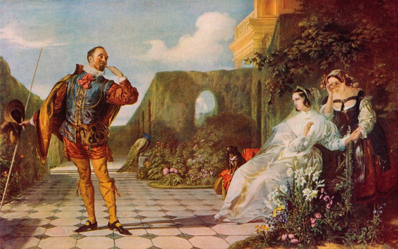 Shakespeare: Malvolio y Olivia, Noche de Reyes, Acto III, Escena 4 (litografia en color) de Daniel (after) Maclise