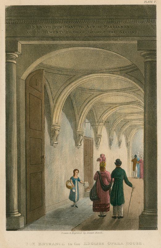 Entrada de la caja al English Opera House (Teatro Lyceum) de Daniel Havell