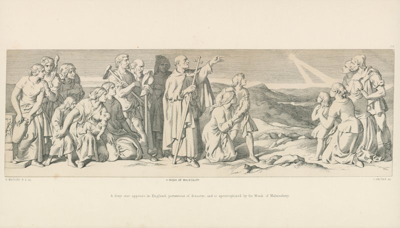 Una estrella ardiente aparece en Inglaterra, presagio de desastre, y es apostrofada por el Monje de Malmesbury de Daniel Maclise