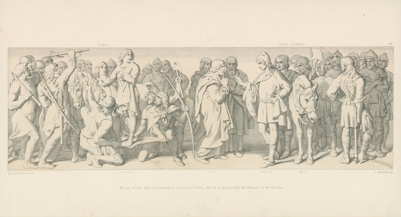 Morcar, elegido conde de Northumbria, en lugar de Tostig, Harold media con los Nuneios de la elección de Daniel Maclise