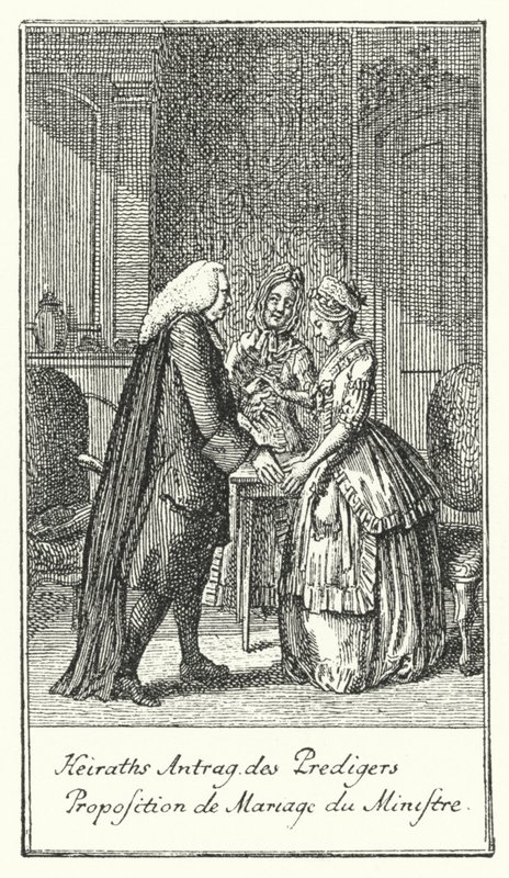 Propuesta de matrimonio del clérigo (grabado) de Daniel Nikolaus (after) Chodowiecki
