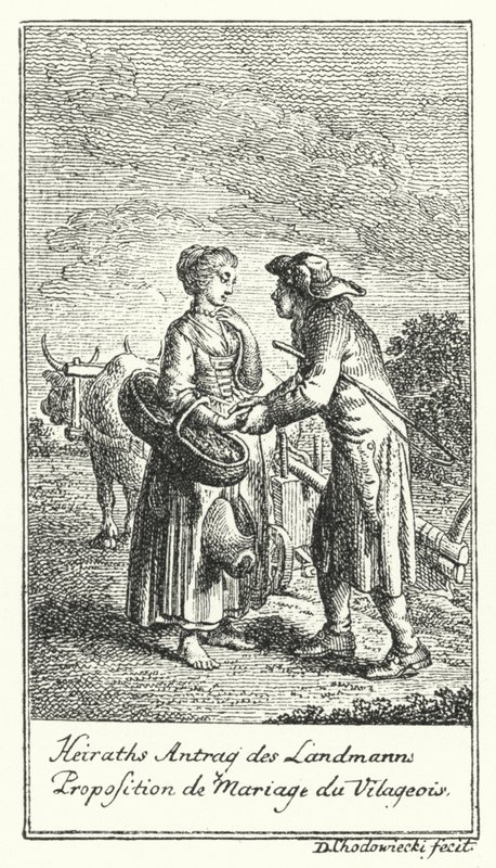 Propuesta de matrimonio del campesino (grabado) de Daniel Nikolaus (after) Chodowiecki
