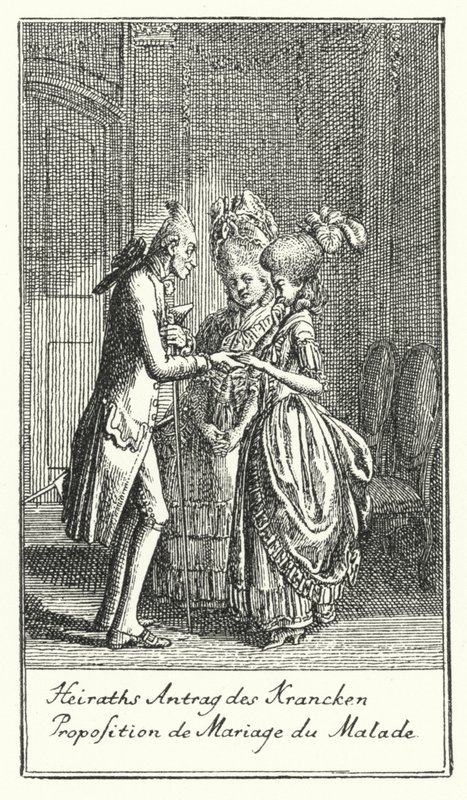 Propuesta de matrimonio del enfermo (grabado) de Daniel Nikolaus (after) Chodowiecki
