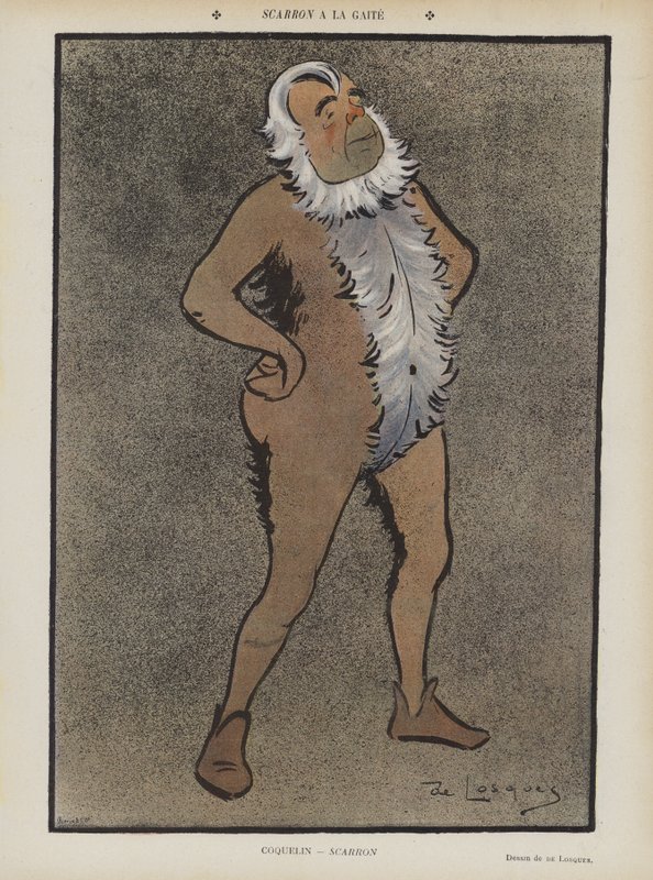 Actor francés Benoit-Constant Coquelin en Scarron en el Théâtre de la Gaîté. Ilustración para Le Rire de Daniel de Losques
