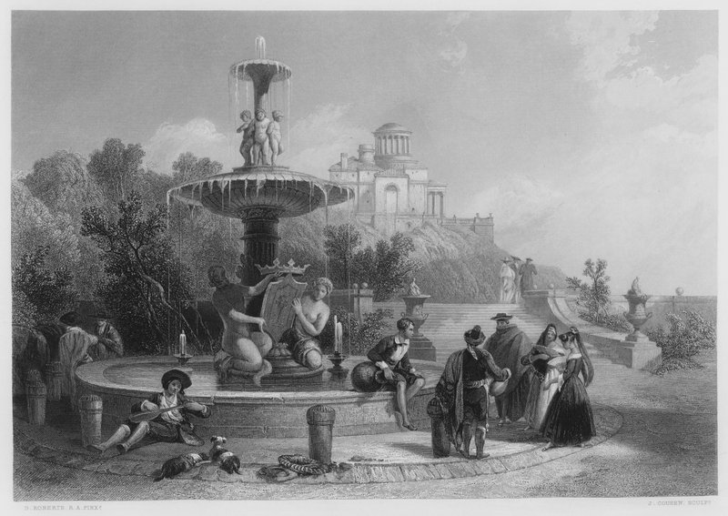 La fuente en Madrid, del cuadro en la Colección Real de David (after) Roberts