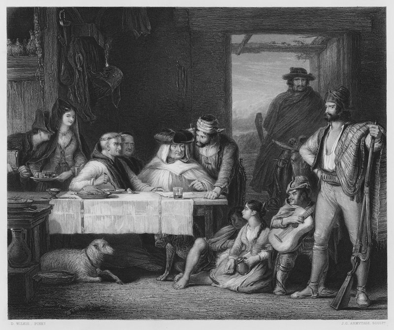 Un Consejo de Guerra Guerrillero, en una Posada Española, la pintura en la Colección Real de David (after) Wilkie
