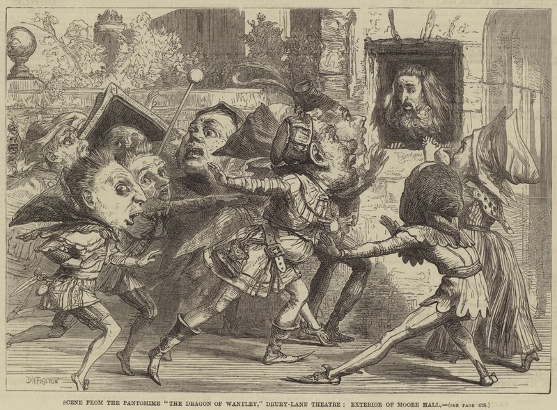 Escena de la Pantomima El Dragón de Wantley, Teatro Drury-Lane, Exterior de Moore Hall de David Henry Friston