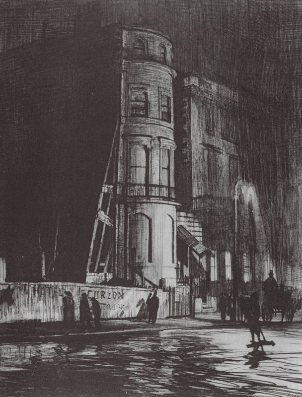 Londres: Piccadilly-Night, The Savile Club (litografía en color) de David Muirhead (after) Bone