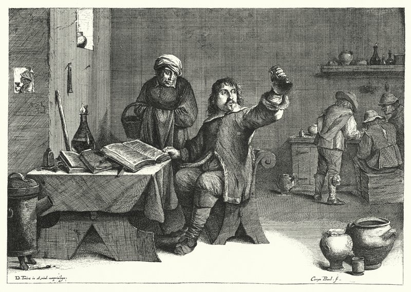 El doctor de la orina de David the Younger (after) Teniers