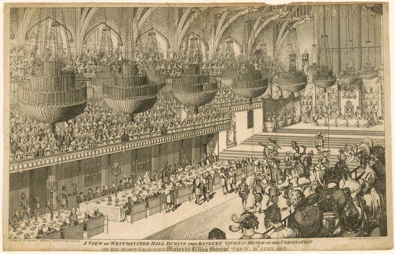 Vista del Westminster Hall durante el banquete en honor de la Coronación del Rey Jorge IV de Denis Dighton