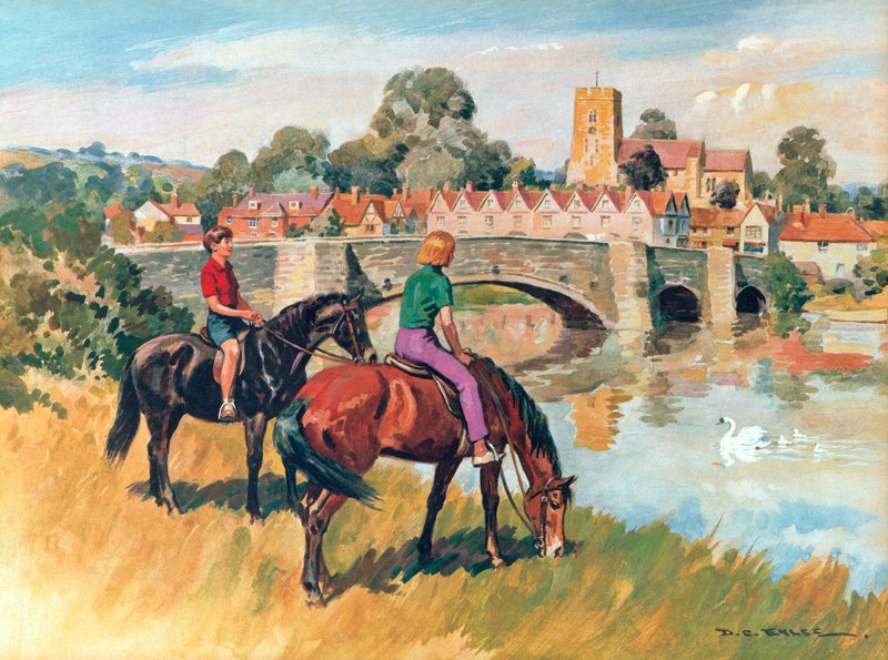 Escena campestre inglesa (litografía en color) de Derek Charles Eyles