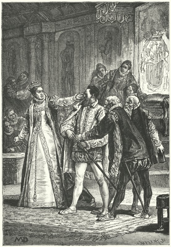 El Conde de Essex amenazando con desenvainar su espada después de que la Reina Isabel I lo abofeteara por su insolencia, 1598 de Diogene Ulysse Napoleon Maillart