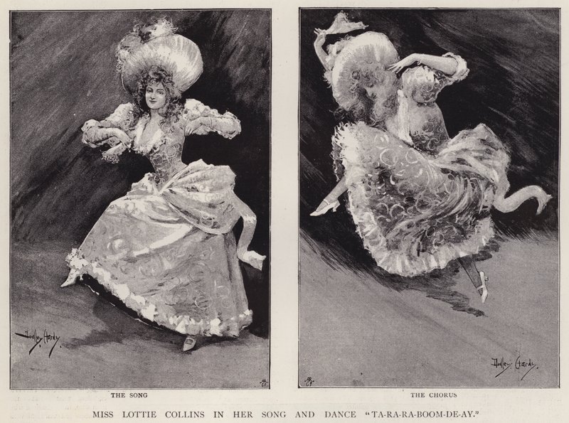 Cantante y bailarina de music hall inglesa Lottie Collins interpretando su popular canción Ta-Ra-Ra-Boom-De-Ay de Dudley Hardy