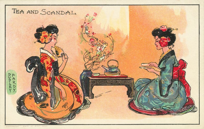 Té y escándalo: dos mujeres japonesas bebiendo té de Dudley Hardy