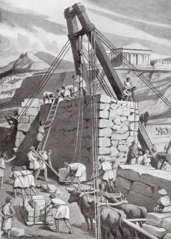 Reconstrucción de las murallas de Atenas, 393 a.C. (litografía) de Dudley Heath
