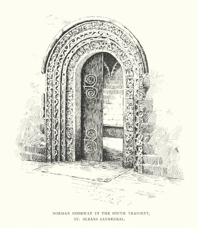 Portada normanda del transepto sur de la catedral de St Albans (litografía) de Duncan Moul