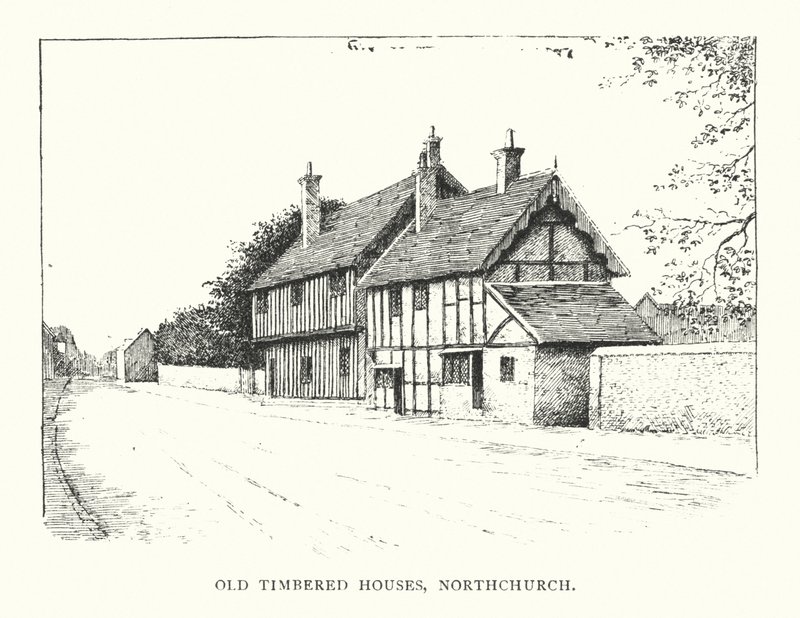 Old Timbered Houses, Northchurch (litografía) de Duncan Moul