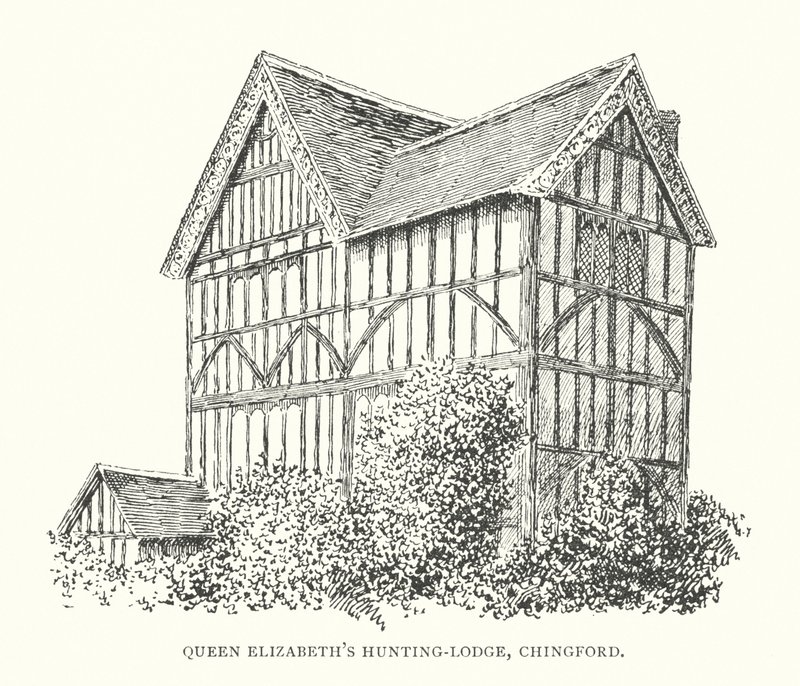 Pabellón de caza de la Reina Isabel, Chingford (litografía) de Duncan Moul