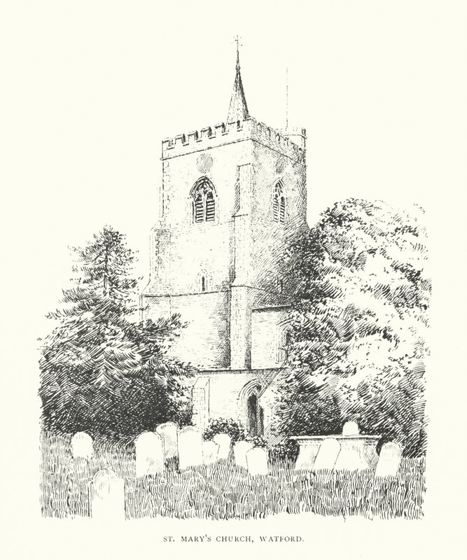Iglesia de Santa María, Watford (litografía) de Duncan Moul