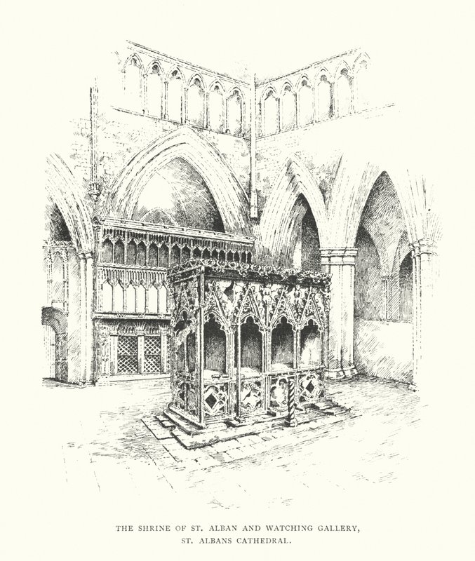 Santuario de San Albán y galería de observación, catedral de San Albán (litografía) de Duncan Moul