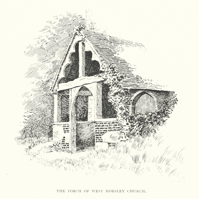 El pórtico de la iglesia de West Horsley (litografía) de Duncan Moul