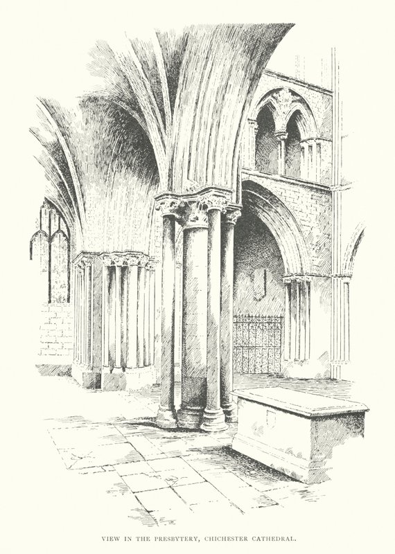 Vista del presbiterio de la catedral de Chichester (litografía) de Duncan Moul