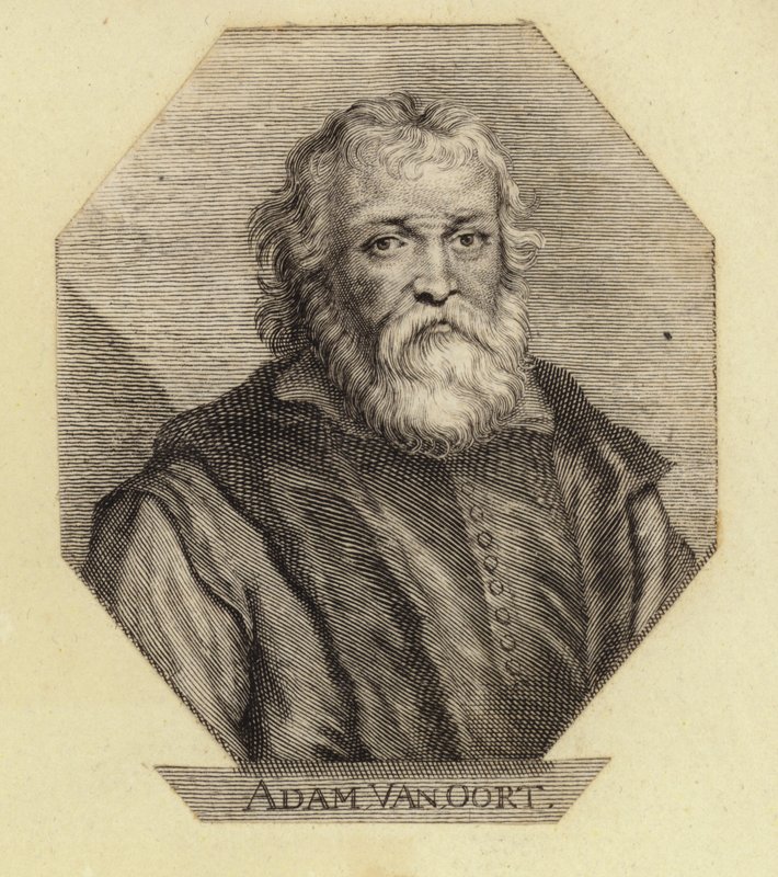 Adam Van Oort, nacido como Adam van Noort, un artista belga. Grabado por Johann Georg Waldreich de Dutch School