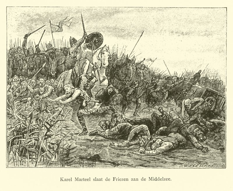 Carlos Martel lucha contra los frisones en el Middelzee de Dutch School