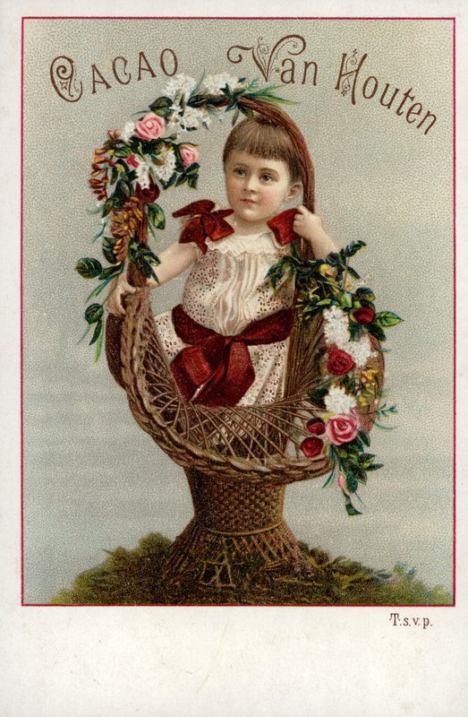 Niña con ramo floral, anuncio de chocolate de Dutch School
