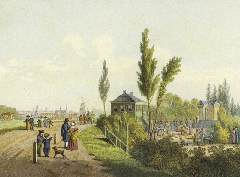 Land en Yzigt, jardín fuera de la Puerta de Haarlemmer, Ámsterdam, siglo XIX de Dutch School