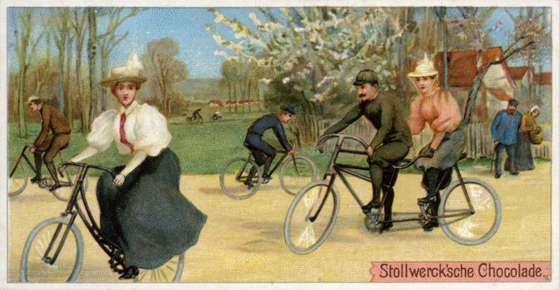 Hombres y mujeres en bicicletas de Dutch School