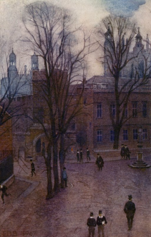 Eton: Upper School y Long Walk from Common Lane House (litografía en color) de E. D. Brinton
