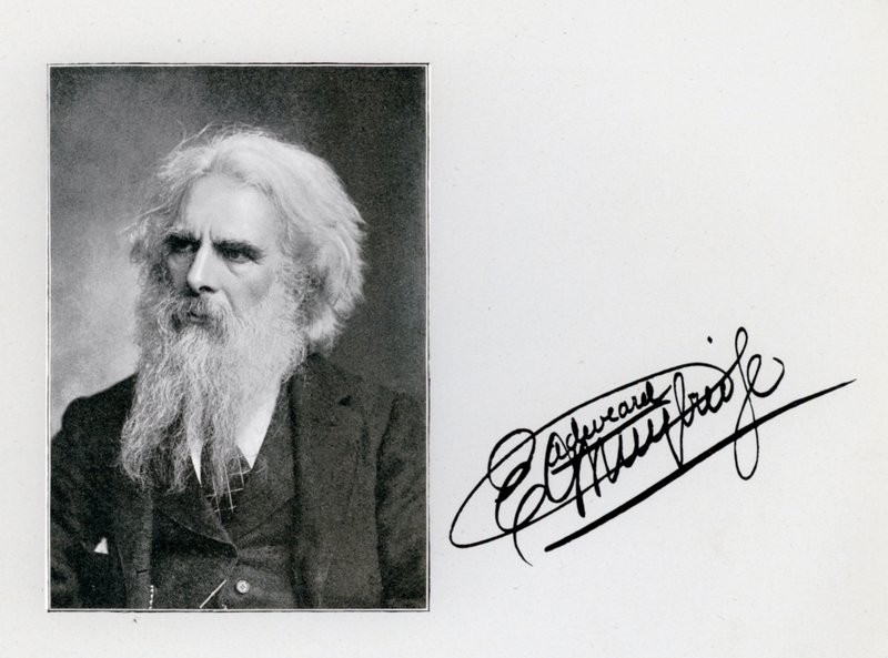Eadweard Muybridge, retrato y firma de Eadweard Muybridge