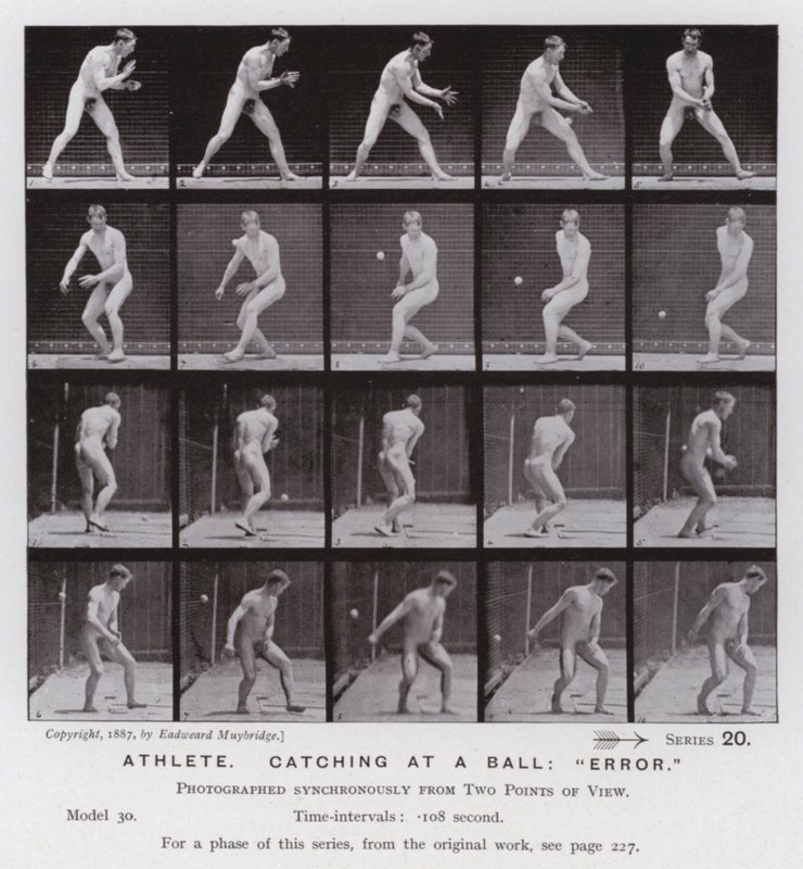 La figura humana en movimiento: atleta atrapando una pelota, "error" de Eadweard Muybridge