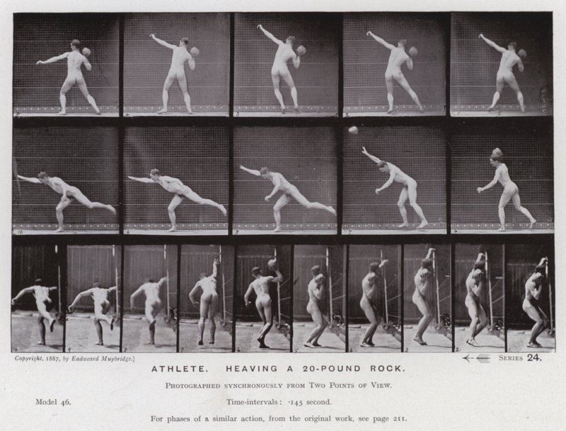 La figura humana en movimiento: Atleta, lanzando una roca de 20 libras de Eadweard Muybridge