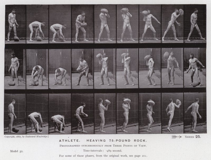 La Figura Humana en Movimiento: Atleta, lanzando una roca de 75 libras de Eadweard Muybridge