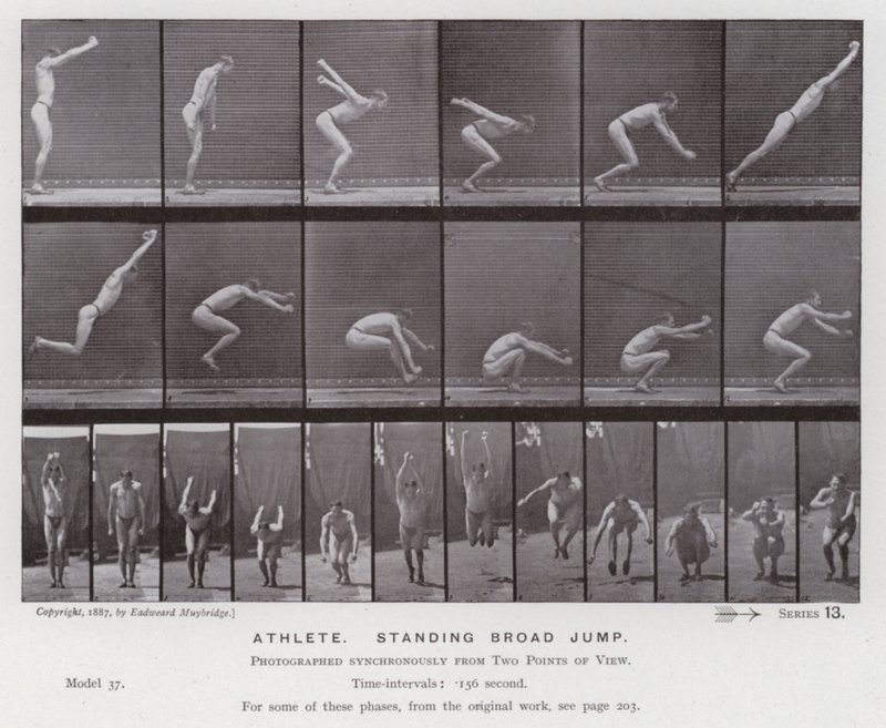 La figura humana en movimiento: Atleta, salto de longitud en pie de Eadweard Muybridge