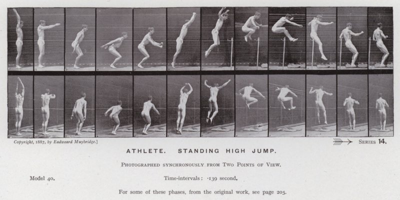 La Figura Humana en Movimiento: Atleta, salto de altura de pie de Eadweard Muybridge