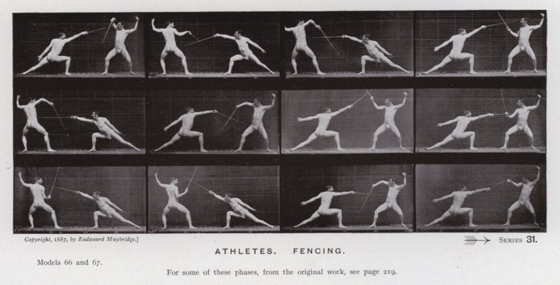 La figura humana en movimiento: Atletas, esgrima de Eadweard Muybridge