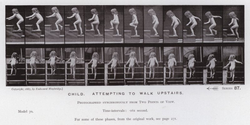 La figura humana en movimiento: Niño intentando subir escaleras de Eadweard Muybridge