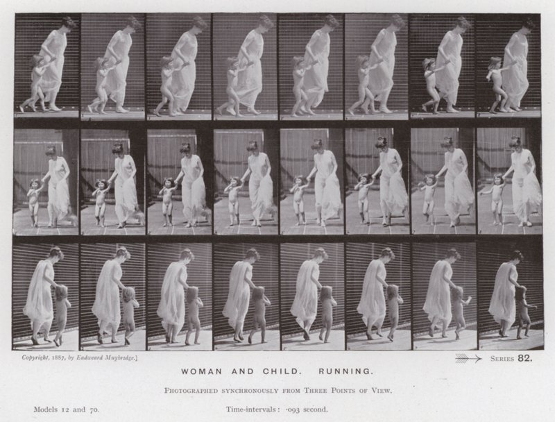 La Figura Humana en Movimiento: Mujer y niño, corriendo de Eadweard Muybridge