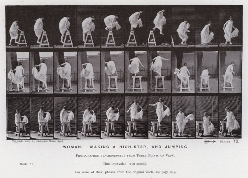 La Figura Humana en Movimiento: Mujer, haciendo un paso alto y saltando de Eadweard Muybridge