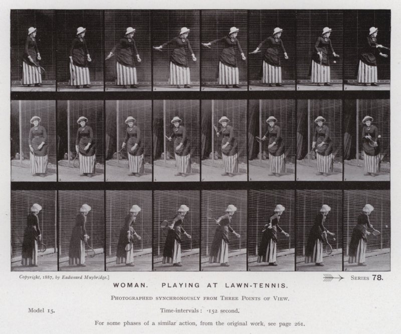 La figura humana en movimiento: Mujer, jugando al tenis en césped de Eadweard Muybridge