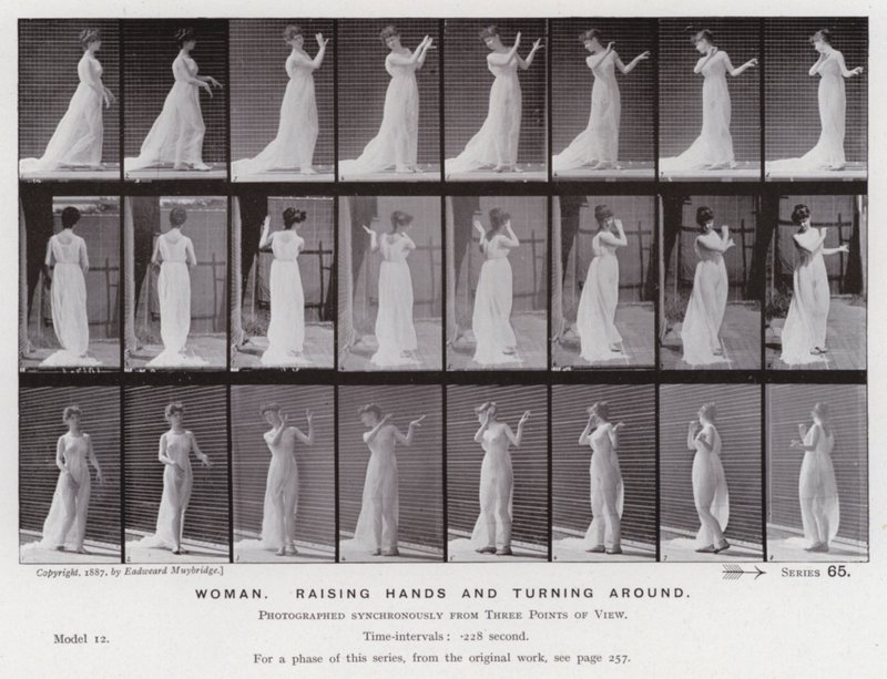 La figura humana en movimiento: Mujer, levantando las manos y girando de Eadweard Muybridge